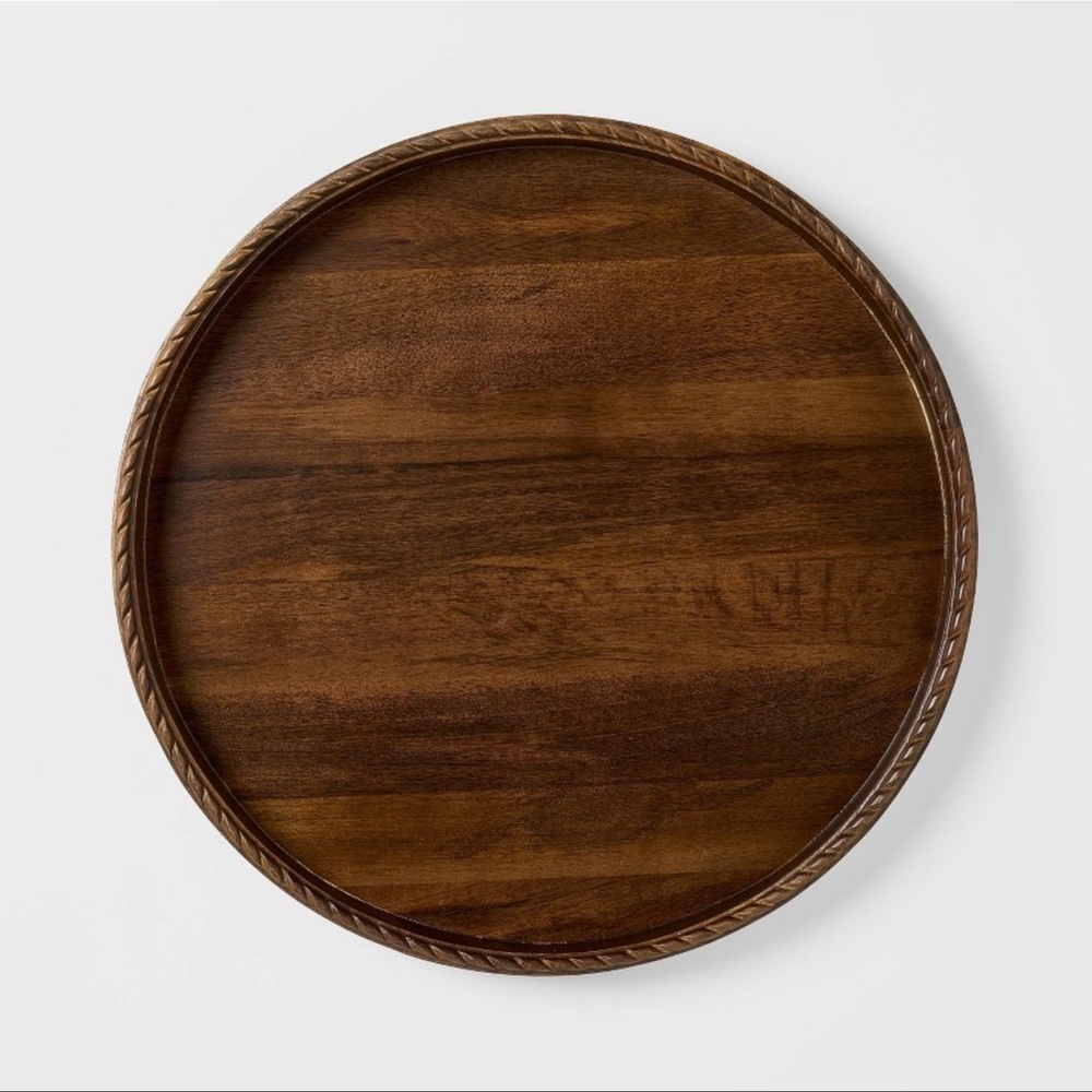 Studio McGee Braided Edge Wood Tray Dark Brown - Picture 3 of 7